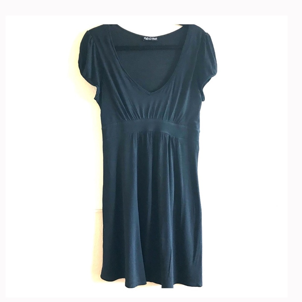 Sylvia & Mado Black Cotton Dress Cap Sleev…